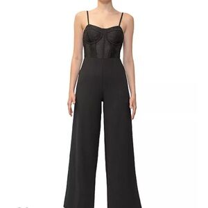Dylan Ryan NYC Black Fitted Bodice Bustier Wide Leg Sleeveless Jumpsuit Size S